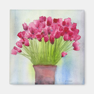 Aimant Pink Watercolor Tulips Floral