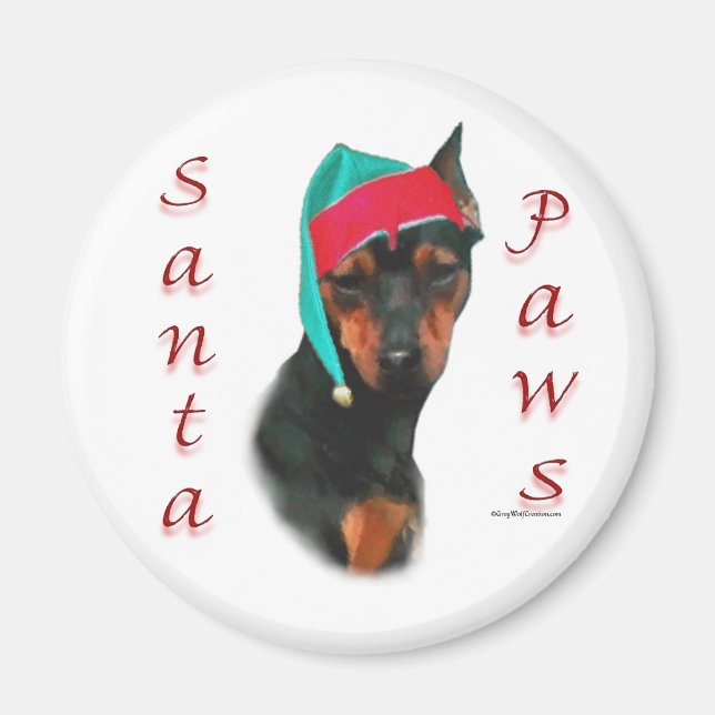 Aimant Pinscher Miniature Père Noël Paws (Devant)