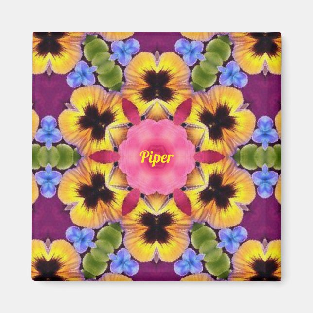 Aimant PIPER ~ Abstrait Pansy ~ Rose bleu violet jaune (Devant)