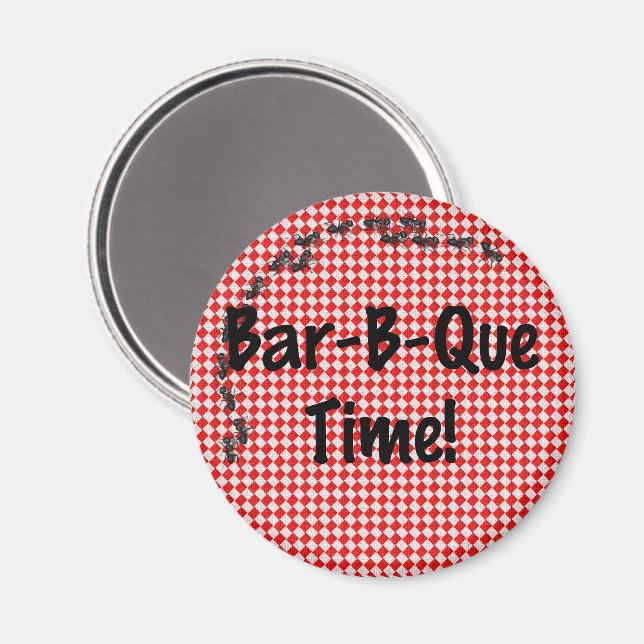 Aimant Pique-nique BBQ d'été sur le tissu de table rouge (Recto/Verso)