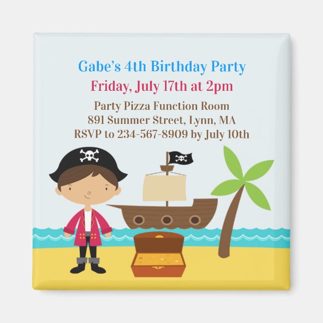 Aimant Pirate Anniversaire Fête Capitaine Invitation Magn (Devant)