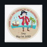 Aimant Pirate kid birthday<br><div class="desc">This product is for kids that love pirates and piracy stories. It feesta cute little pirate boy that has arrived on this island with palm trees. There's a pirate ship in the horizon waiting for him to return with a treasure! Seagulls are watching. This product is ideal for a pirate...</div>