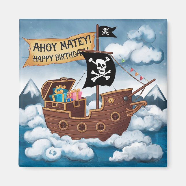Aimant Pirate Ship Birthday Card - Ahoy Matey! (Devant)