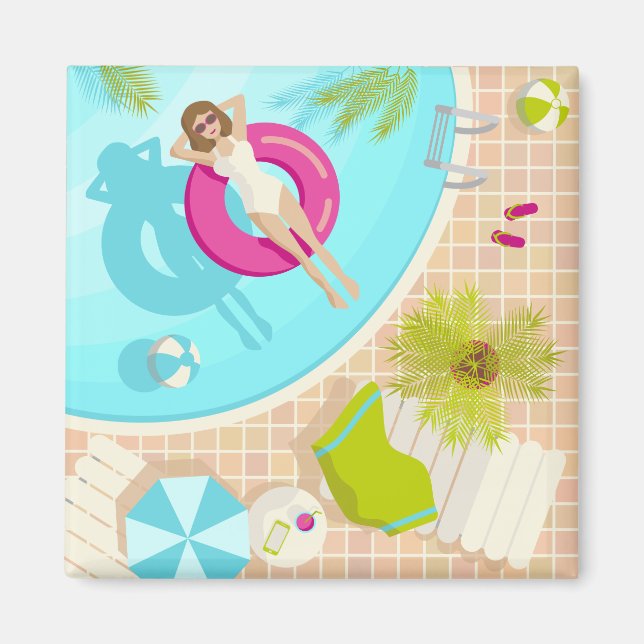 Aimant Piscine fille en bikini plage d'été (Devant)