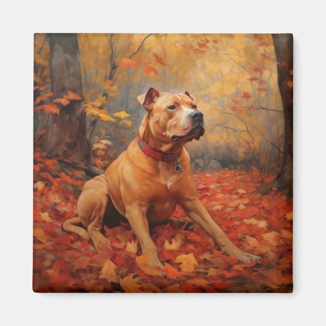 Aimant Pitbull à l'automne Feuilles automne Inspiration (Devant)