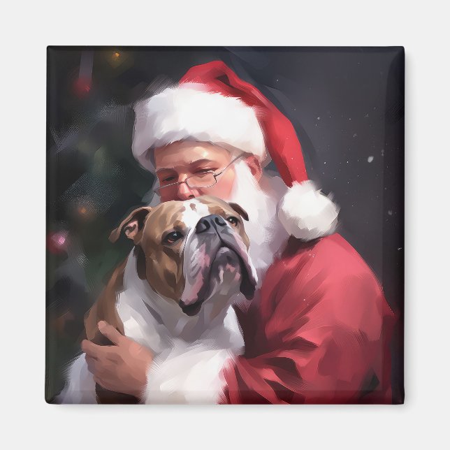 Aimant Pitbull avec le Père Noël Festif de Noël (Devant)