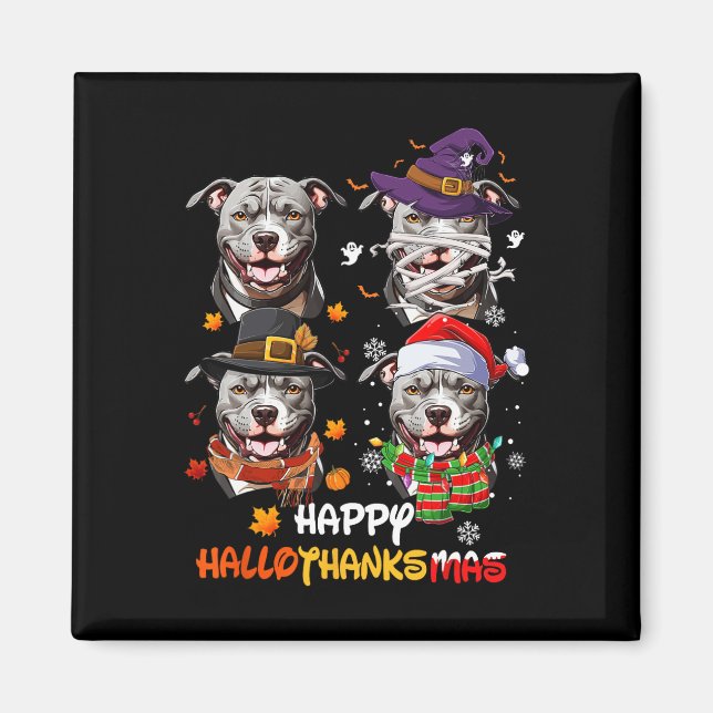 Aimant Pitbull Chien Hallothanksmas Halloween Thanksgivin (Devant)