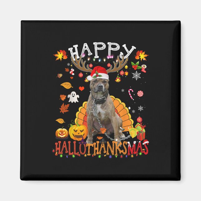 Aimant Pitbull Chien Halloween Chien de Noël Joyeux Hallo (Devant)