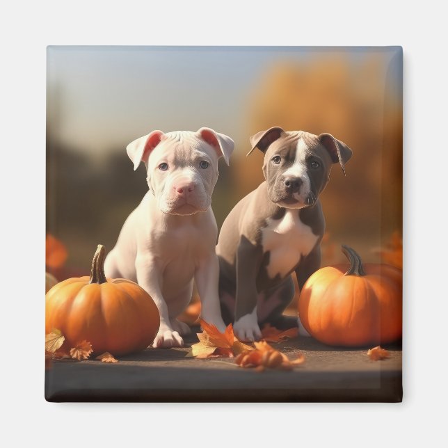Aimant Pitbull Chiot Automne Citrouille de plaisir (Devant)