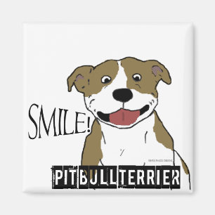 Aimant Pitbull de sourire (Tan et blanc)
