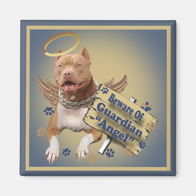 Aimant Pitbull Méfiez-Vous Des Cadeaux Anges Du Gardien (Devant)