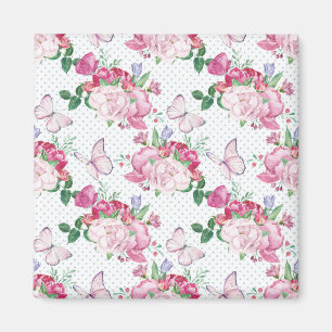 Aimant pivoine d'aquarelle, papillon d'aquarelle