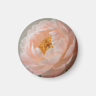 Aimant Pivoine Rose Tendre avec Gouttes de Rosée
