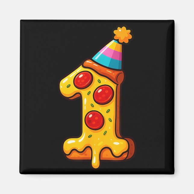 Aimant Pizza 1st Birthday 1year Old Party Hat Bday Boys G (Devant)