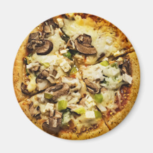 Aimant Pizza aux poivrons verts et champignons