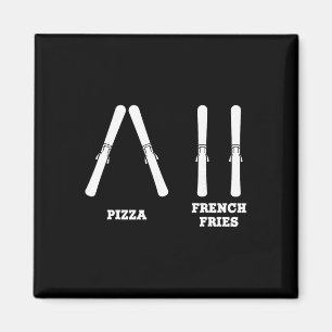 Aimant Pizza Frittes de Ski Drôle Débutant Neige Hiver
