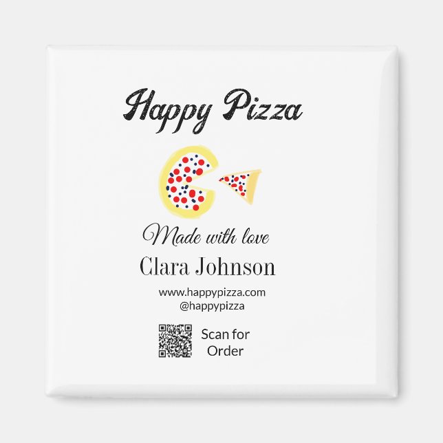 Aimant Pizza restaurant cafe pizzeria scan QR code order  (Devant)