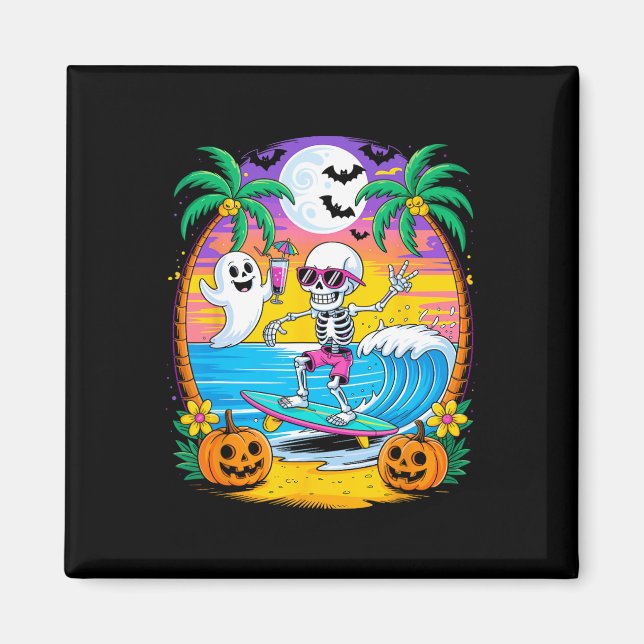 Aimant Plage Amusante Halloween Vibes Summerween Skeleton (Devant)