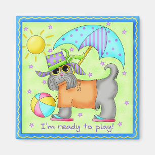 Aimant Plage Chien Whimsy Art Vert bleu