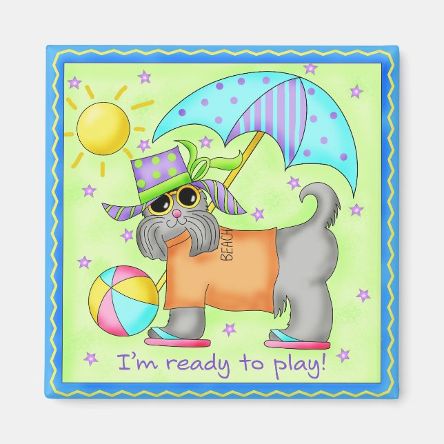 Aimant Plage Chien Whimsy Art Vert bleu (Devant)