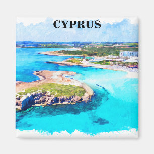 Aimant Plage colorée Chypre Watercolor