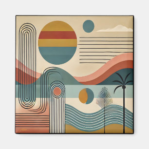 Aimant Plage d'art moderne du milieu du siècle Sunrise