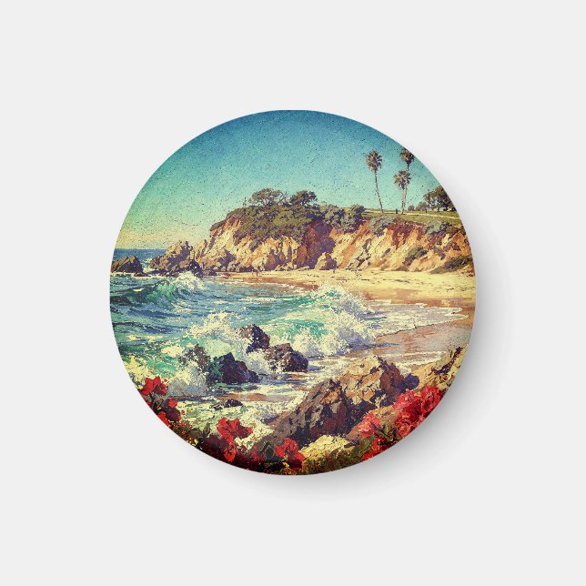 Aimant Plage de Californie | Art côtier impressionniste (Devant)