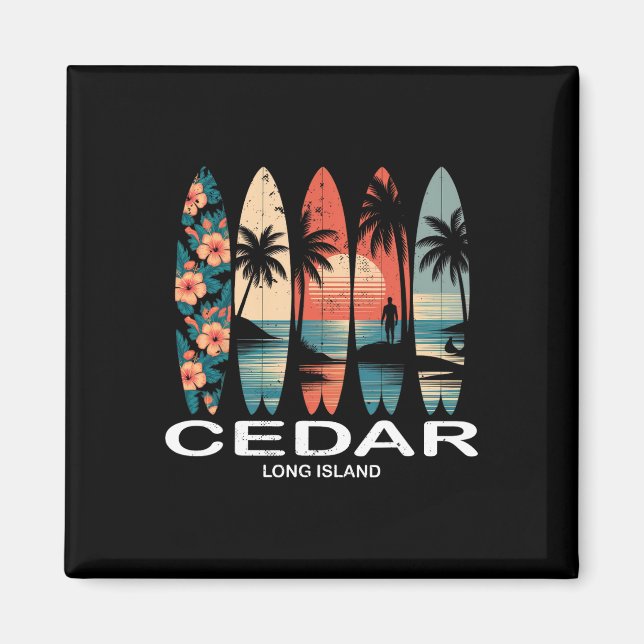 Aimant Plage de Cedar Long Island Surfboard Surf Rétro  (Devant)