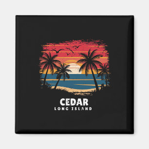 Aimant Plage de Cedar Long Island Surfboarder Palmier Sou