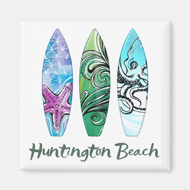 Aimant Plage de Huntington Watercolor Surboards (Devant)
