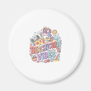 Aimant Plage de Licorne Vibes Fantaisiste Fond Blanc