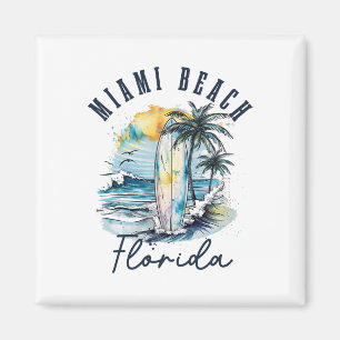 Aimant Plage de Miami Floride Surf Vintage Surf Plage Sur