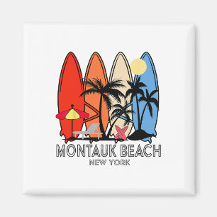 Aimant Plage de Montauk New York Planche de surf rétro Vi