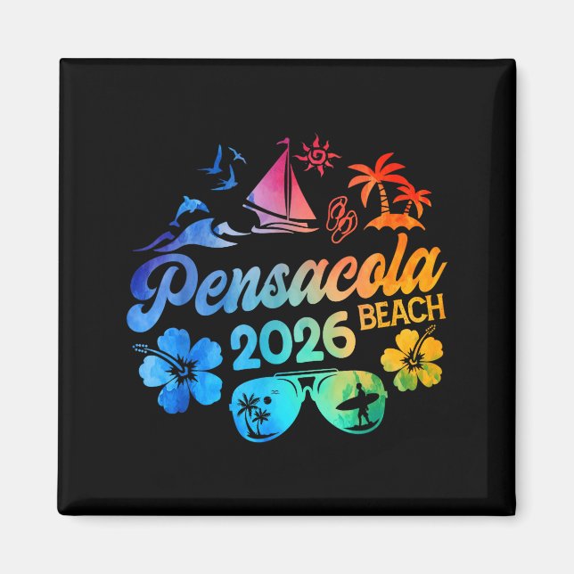 Aimant Plage de Pensacola Floride 2026 Vacances Tie Dye É (Devant)