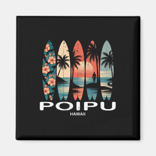 Aimant Plage de Poipu Hawaii Surfboard Surf Rétro
