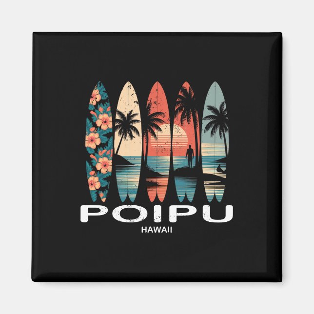 Aimant Plage de Poipu Hawaii Surfboard Surf Rétro  (Devant)