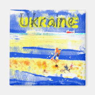 Aimant Plage de sable de plage Jaune Bleu Argent Planche