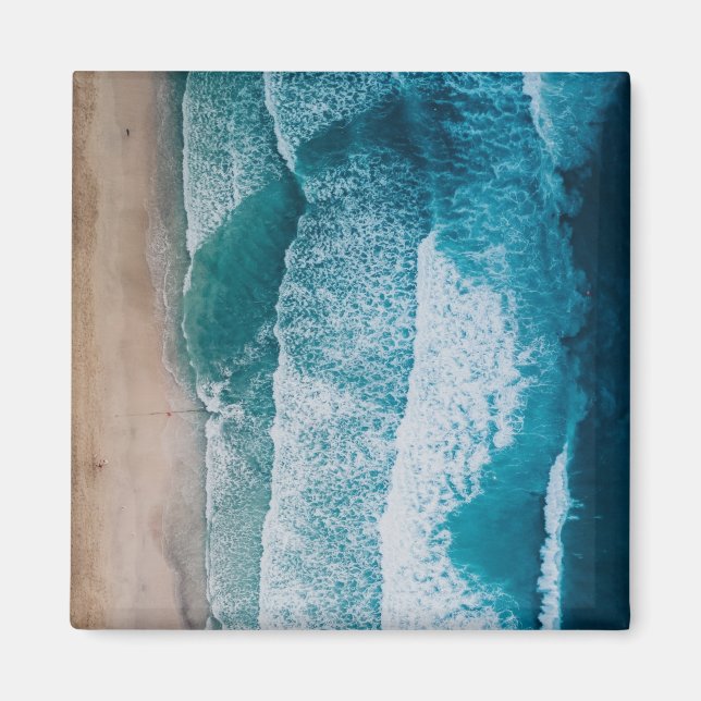 Aimant Plage de sable des vagues de l'océan bleu (Devant)