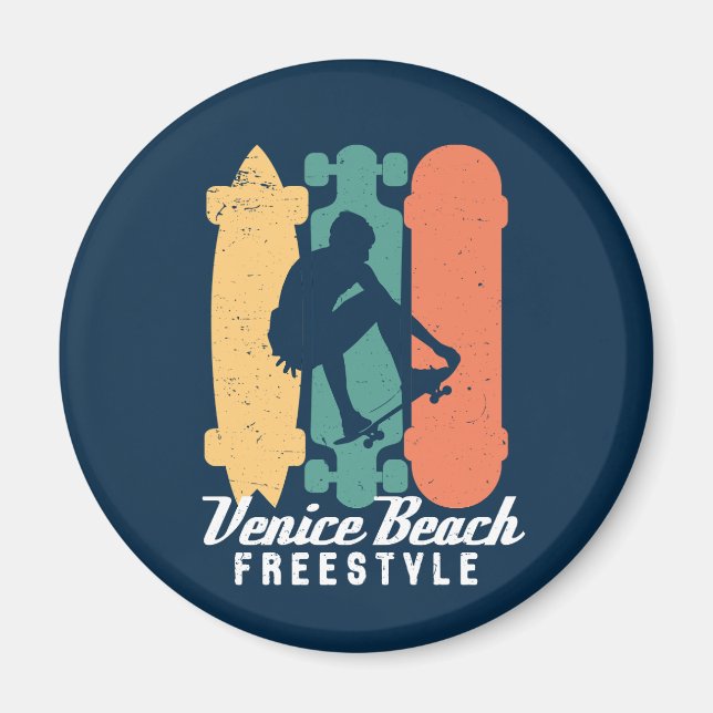 Aimant Plage de Venice Cali Retro Skateboard Freestyle (Devant)