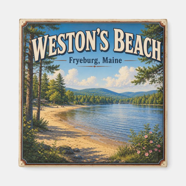 Aimant Plage de Weston à Fryeburg dans le Maine, style vi (Devant)