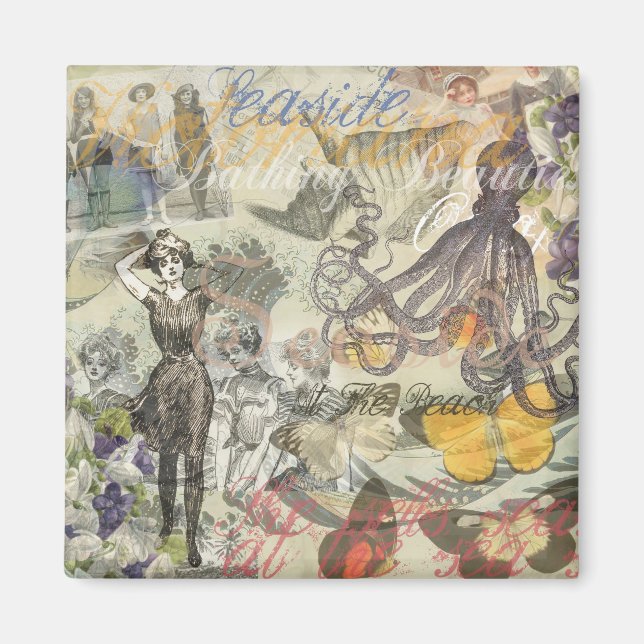 Aimant Plage du poulpe Antique Steampunk côtier (Devant)