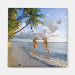 Aimant Plage,Palmiers,Hippocampes en Amour -Personnalisé