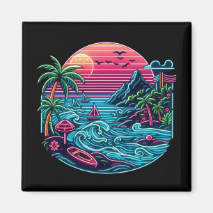 Aimant Plage tropicale/néon hawaïen
