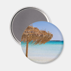 Aimant Plage tropicale panoramique avec parasol en paille
