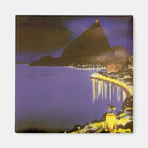 Aimant Plage vintage à Nuit à Rio de Janeiro, Brésil