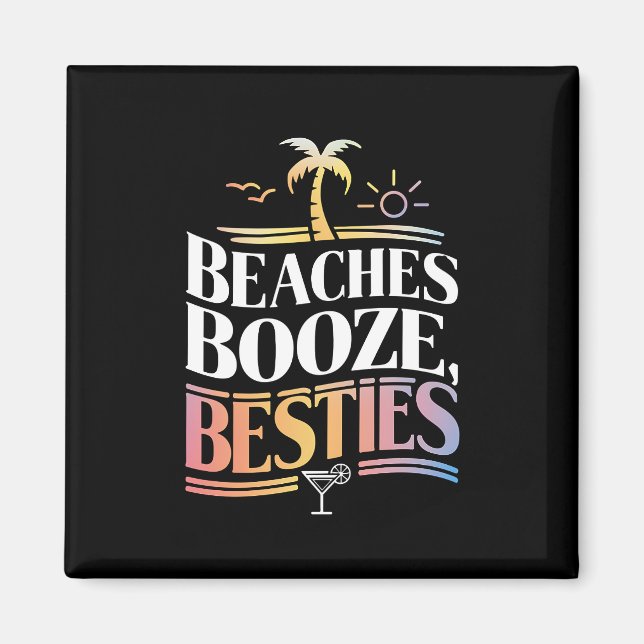 Aimant Plages Alcool & Meilleures Amies Arbre de Coco Été (Devant)