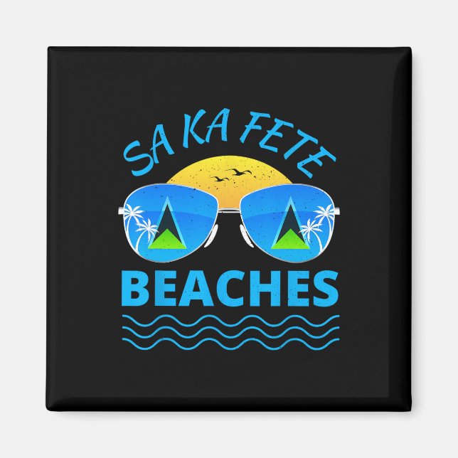 Aimant Plages De Sa Ka Fete - Drapeau De Saint Lucian Sun (Devant)