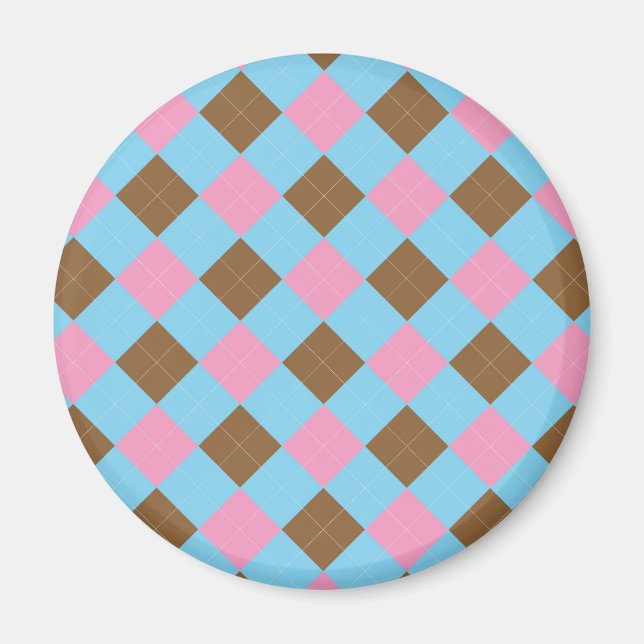 Aimant Plaid bleu, marron et rose (Devant)