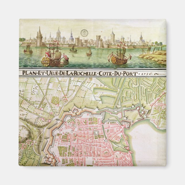 Aimant Plan de la ville de La Rochelle, 1736 (Devant)