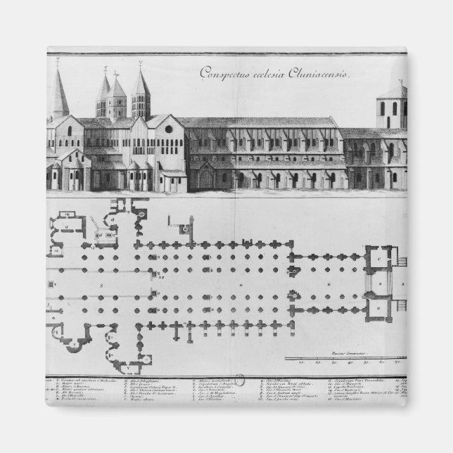 Aimant Plan et élévation de l'abbaye de Cluny (Devant)